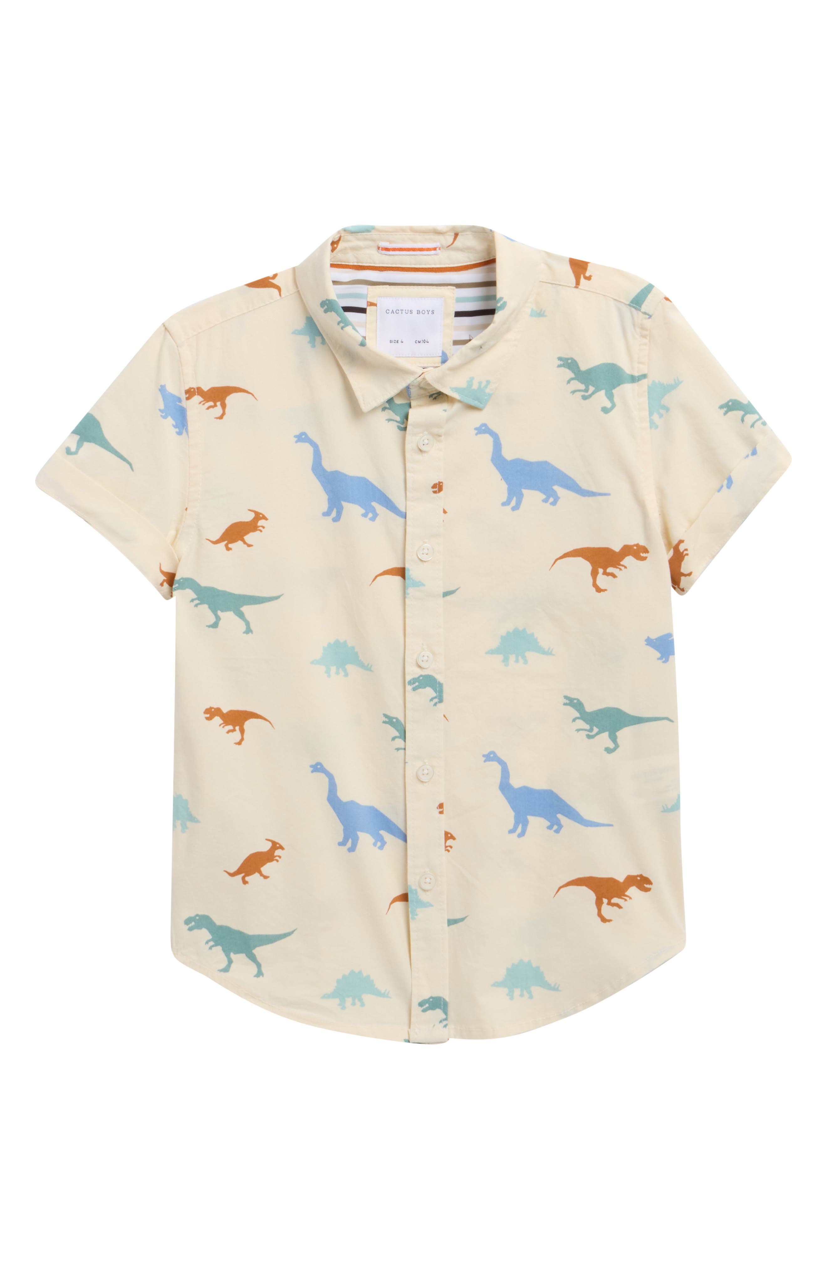 DENIM AND FLOWER Kids' Dinos Short Sleeve Cotton Button-Up Shirt