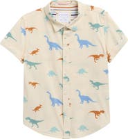 DENIM AND FLOWER Kids' Dinos Short Sleeve Cotton Button-Up Shirt
