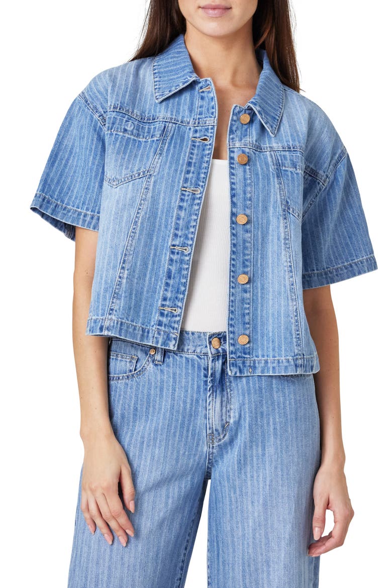 Oversize Short Sleeve Crop Denim Shirt, Main, color, SPLASH