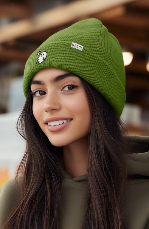 Dalix Heartly Ghost Beanie In Olive
