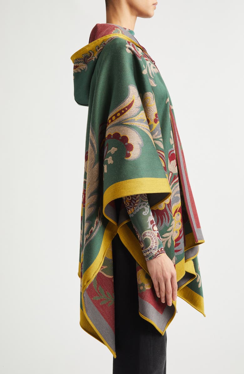 Etro Floral Jacquard Hooded Cape, Alternate, color, Printed Brown Base