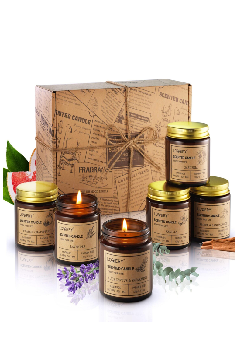 Scented Candle 6-Piece Gift Set, Main, color, Amber / Sandalwood