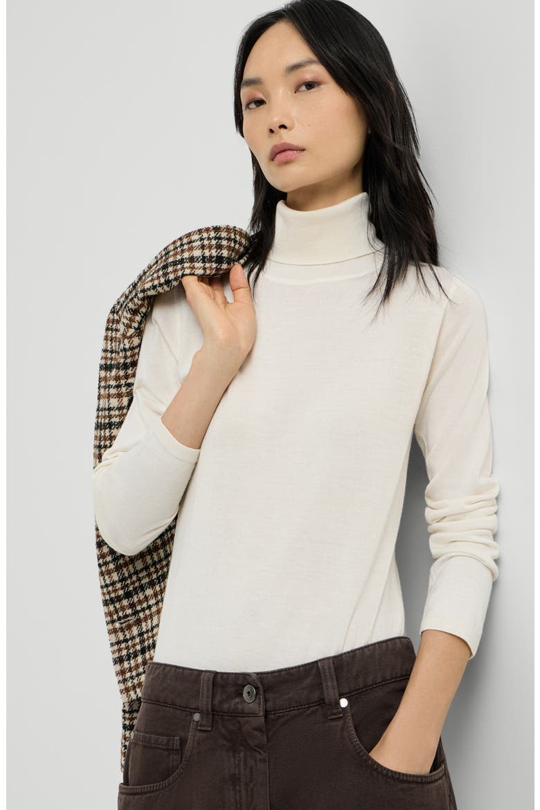 Cashmere and silk lightweight turtleneck sweater, Alternate, color, White