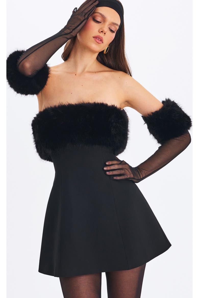 Eve Fur-Trimmed Mesh Opera-length Gloves, Alternate, color, Black
