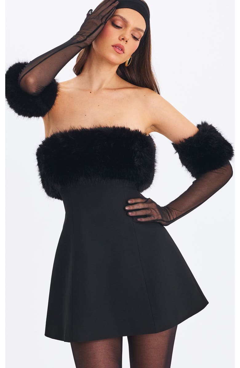 Miss Circle Eve Fur-Trimmed Mesh Opera-length Gloves, Alternate, color, Black