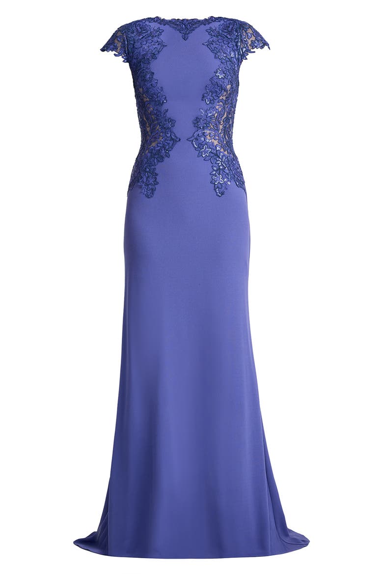Embroidered Detail Cotton Blend Body-Con Gown, Alternate, color, VIOLET/ NUDE