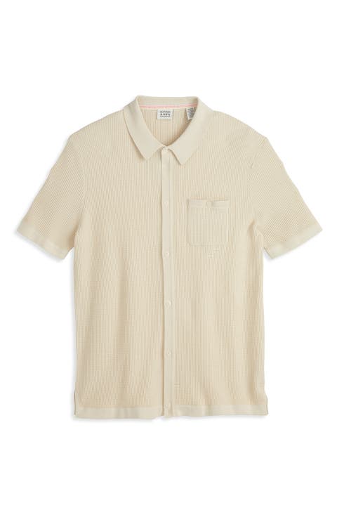 Short Sleeve Knit Button-Up Shirt