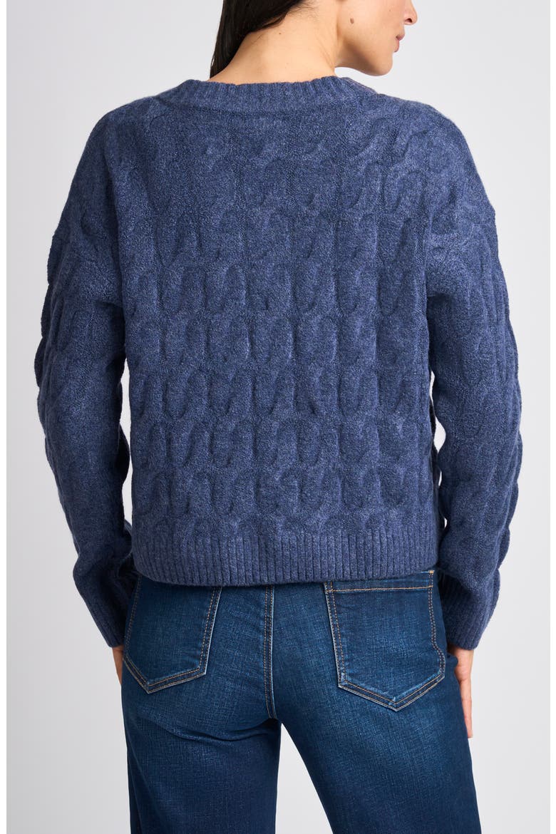 Cable Knit V-Neck Sweater, Alternate, color, INDIGO BLUE