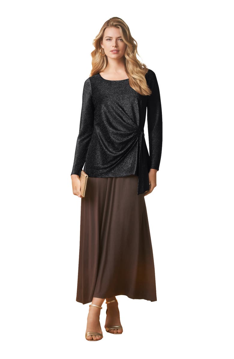 Jessica London Shimmery Side-Gathered Tunic, Main, color, Black Shimmer