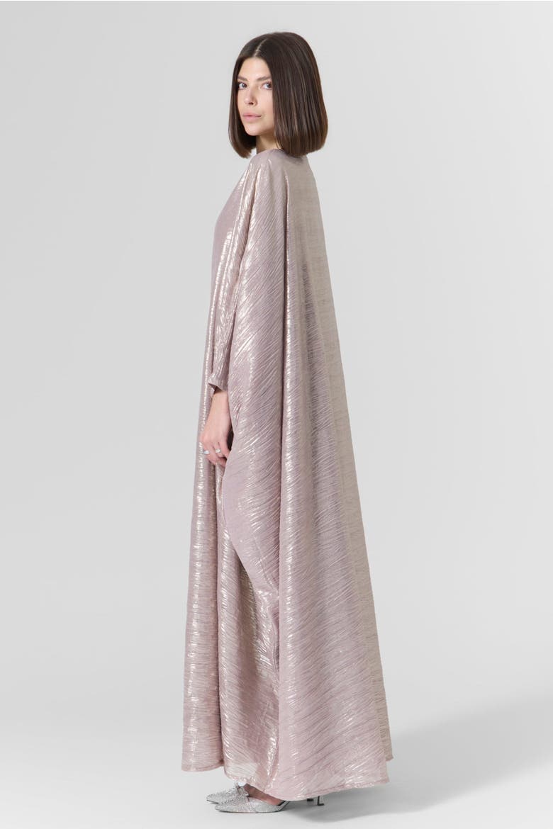 Luna Silk Metallic Plissé Gown, Alternate, color, Rose