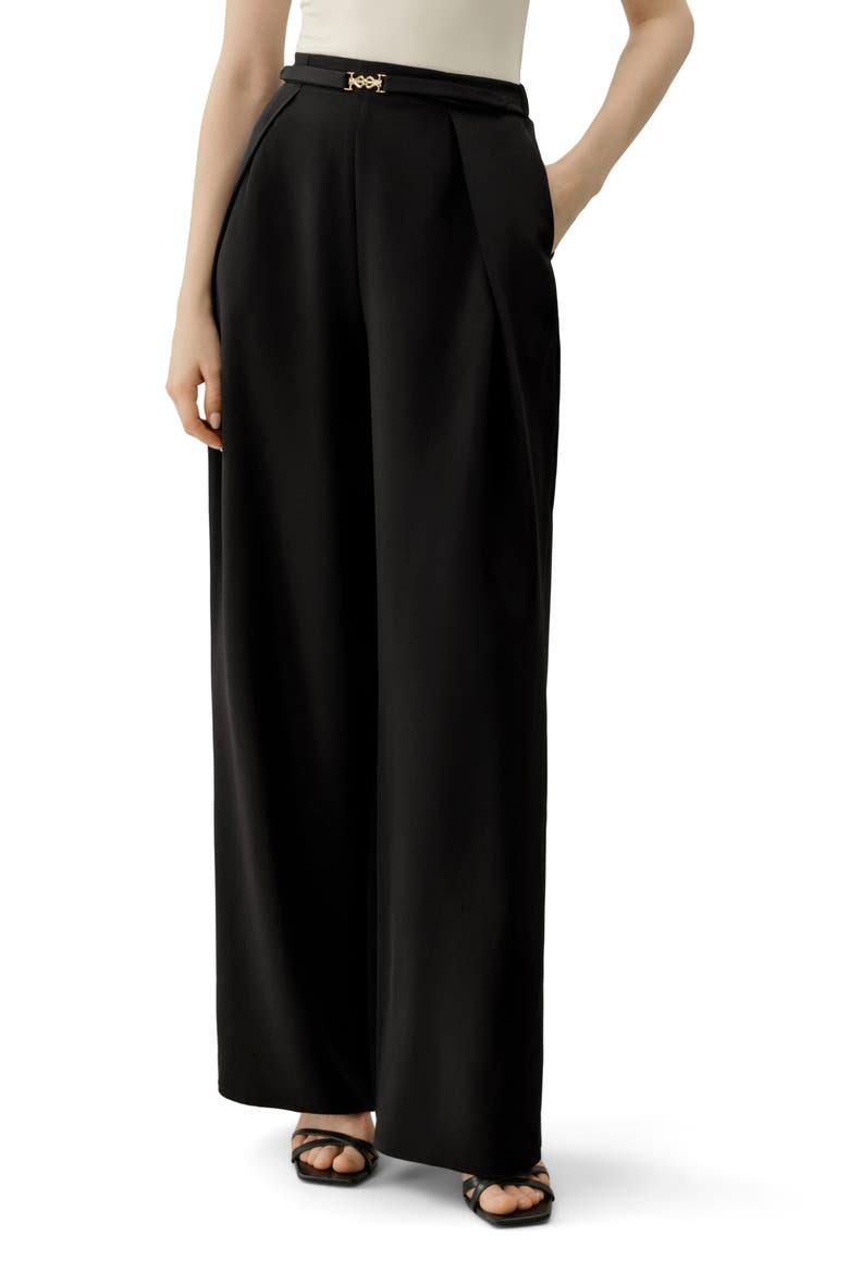Women's Stretch Heavy-Weight Silk Crepe Wide-Leg Pants, Main, color, Black