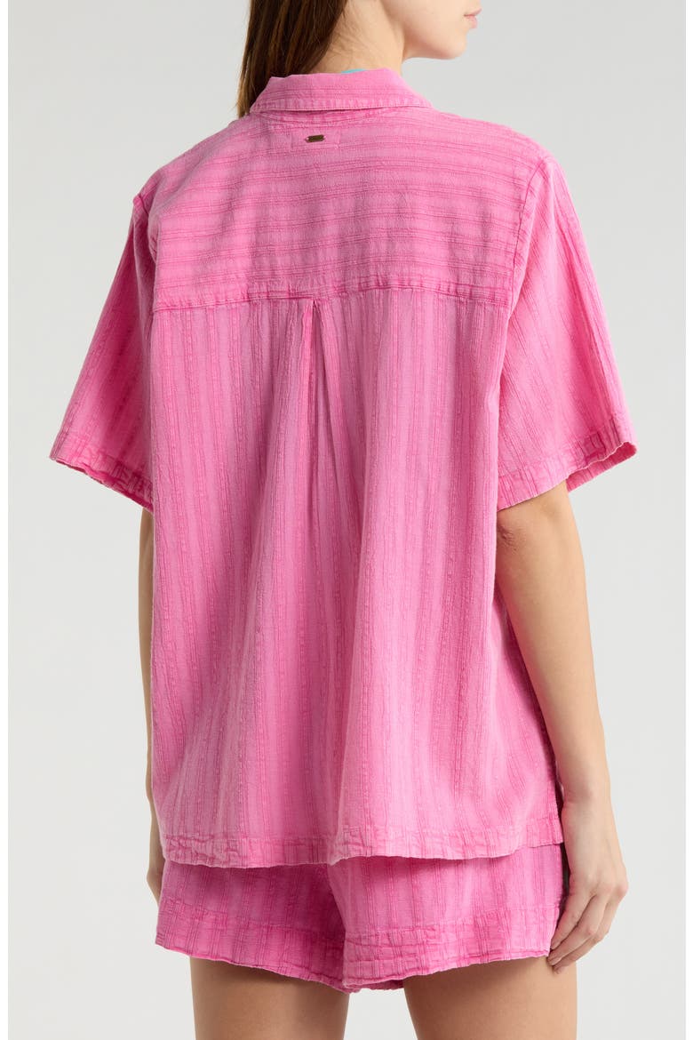 Hotel Malibu Embroidered Yarn Dyed Stripe Button-Up Shirt, Alternate, color, SUPER PINK