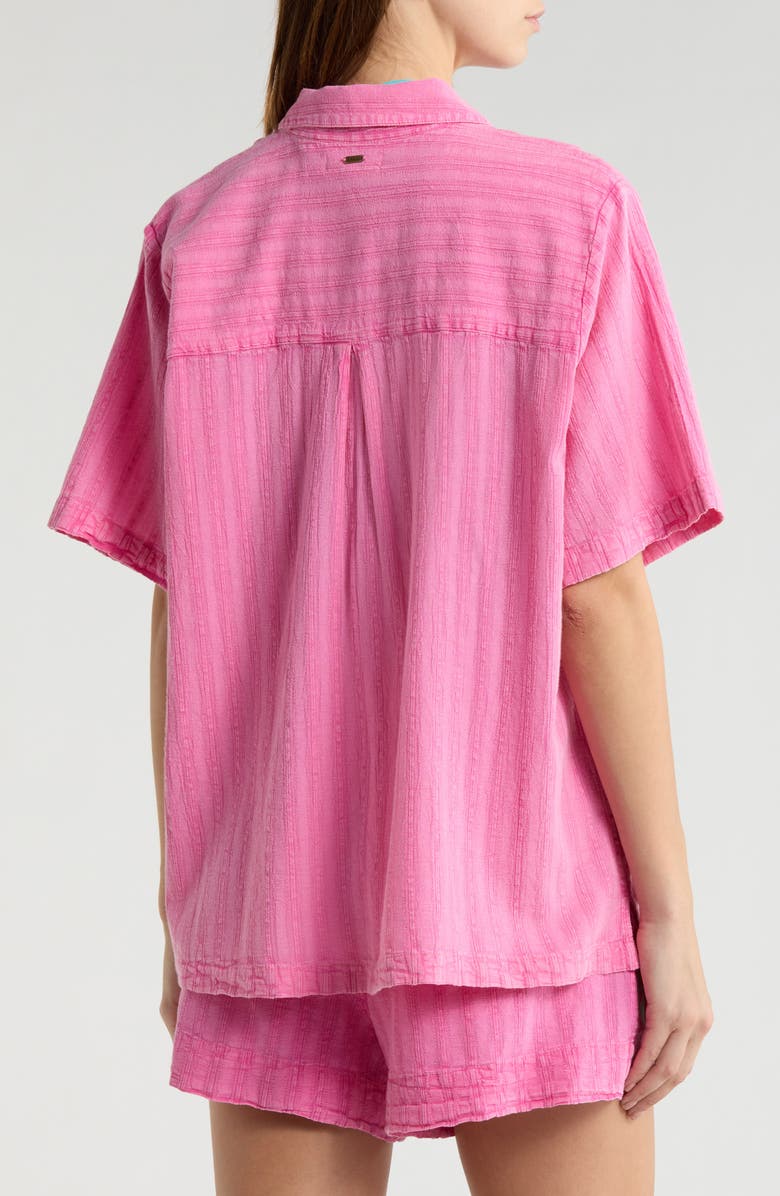 Rip Curl Hotel Malibu Embroidered Yarn Dyed Stripe Button-Up Shirt, Alternate, color, Super Pink