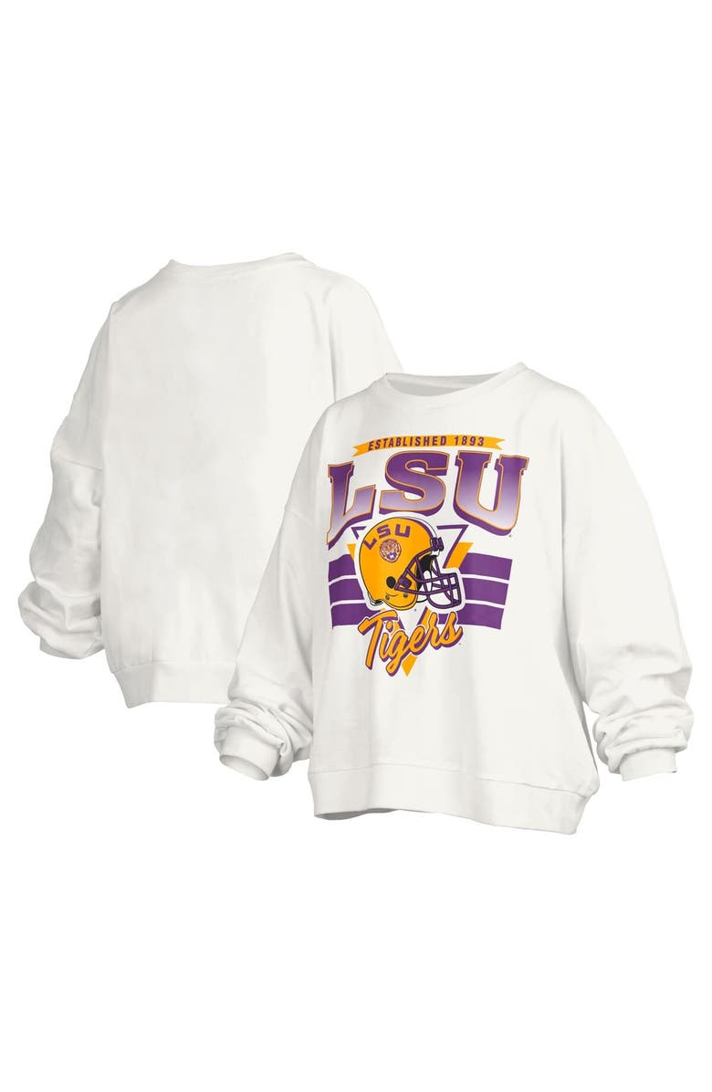 PRESSBOX Women's Pressbox White LSU Tigers Janice Retro Logo Oversized Pullover Sweatshirt, Main, color, White