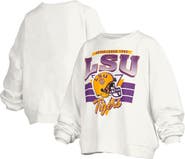 PRESSBOX Women's Pressbox White LSU Tigers Janice Retro Logo Oversized Pullover Sweatshirt