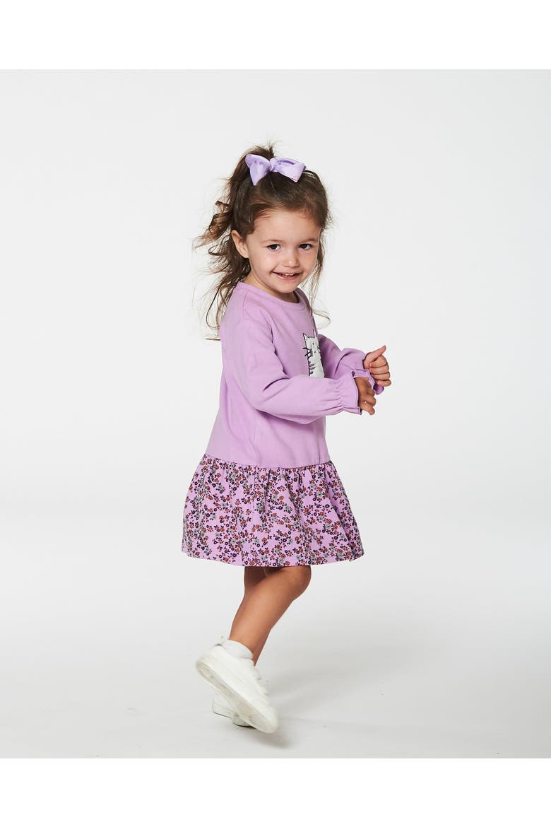 Girl's Super Soft Dress With Print Skirt Lilac Mini Flowers, Alternate, color, Printed Lilac Little Flowers