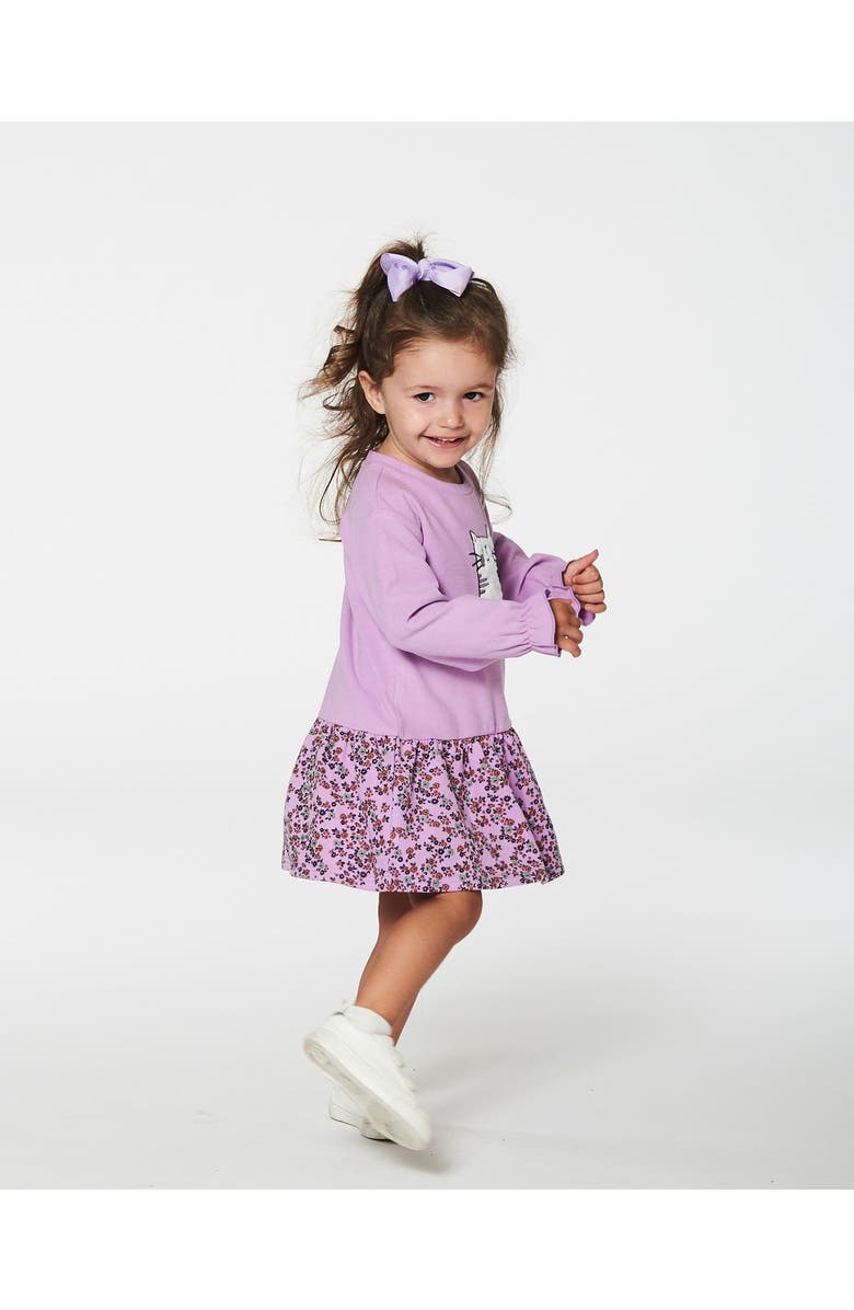 Deux par Deux Girl's Super Soft Dress With Print Skirt Lilac Mini Flowers, Alternate, color, 