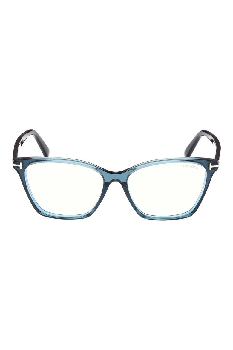 56mm Cat Eye Blue Light Blocking Optical Glasses, Main, color, TEAL / T LOGO / BLUE BLOCK