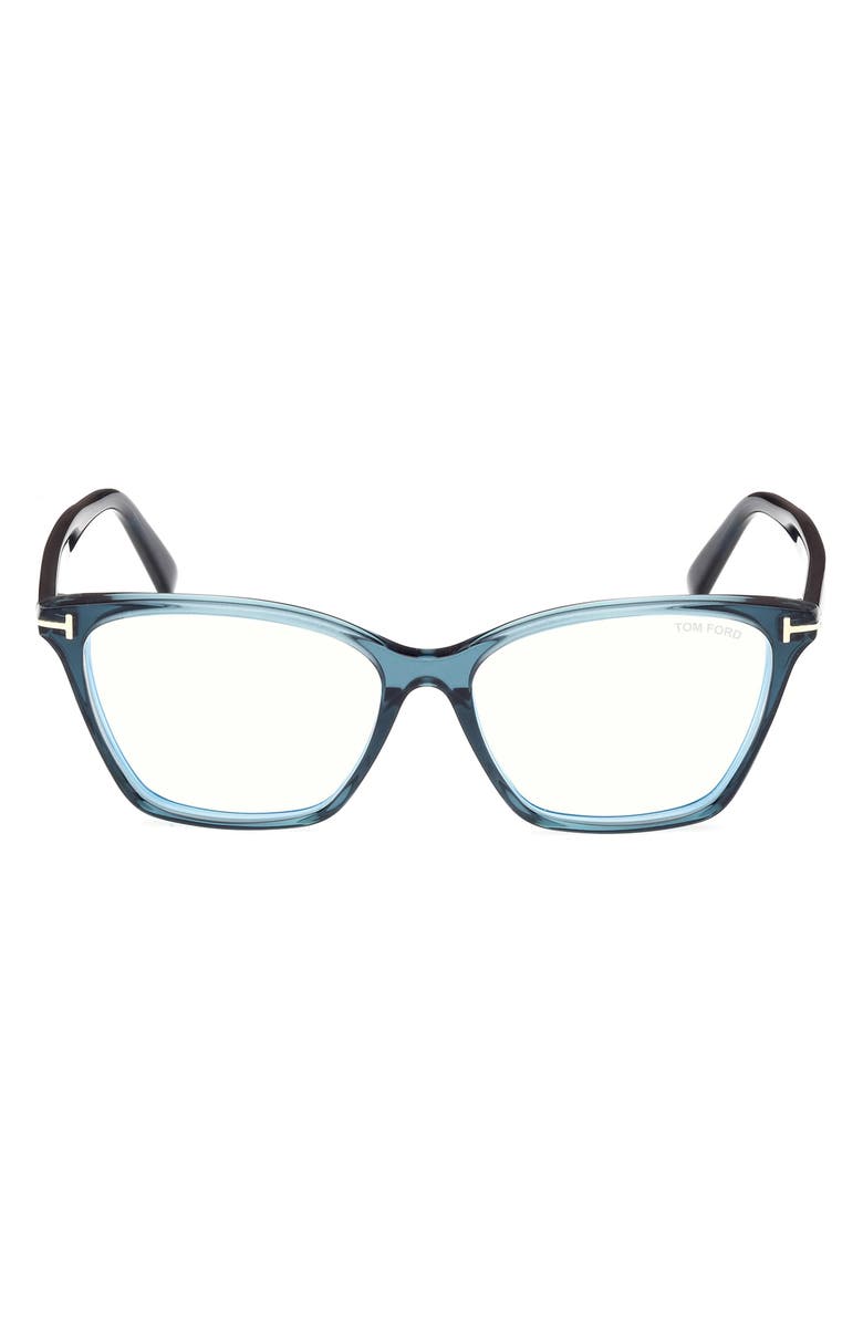 TOM FORD 56mm Cat Eye Blue Light Blocking Optical Glasses, Main, color, Teal / T Logo / Blue Block