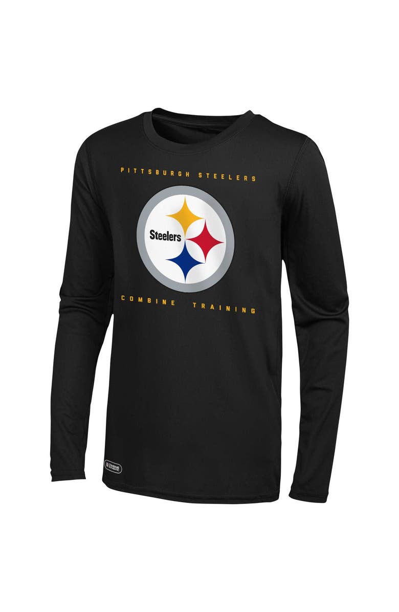 Outerstuff Men's Black Pittsburgh Steelers Side Drill Long Sleeve T-Shirt, Alternate, color,