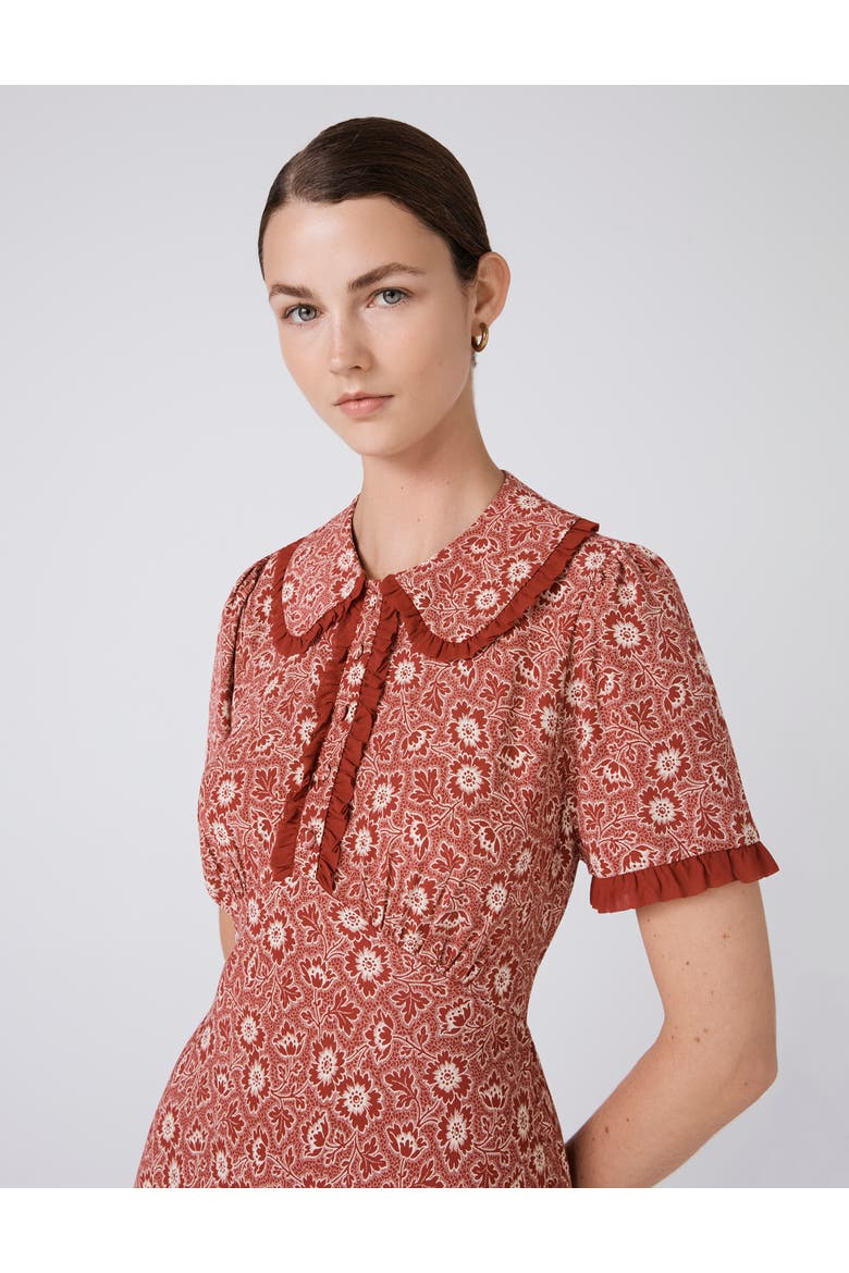 Taylor Floral Crepe Midi Tea Dress, Alternate, color, Red Ditsy