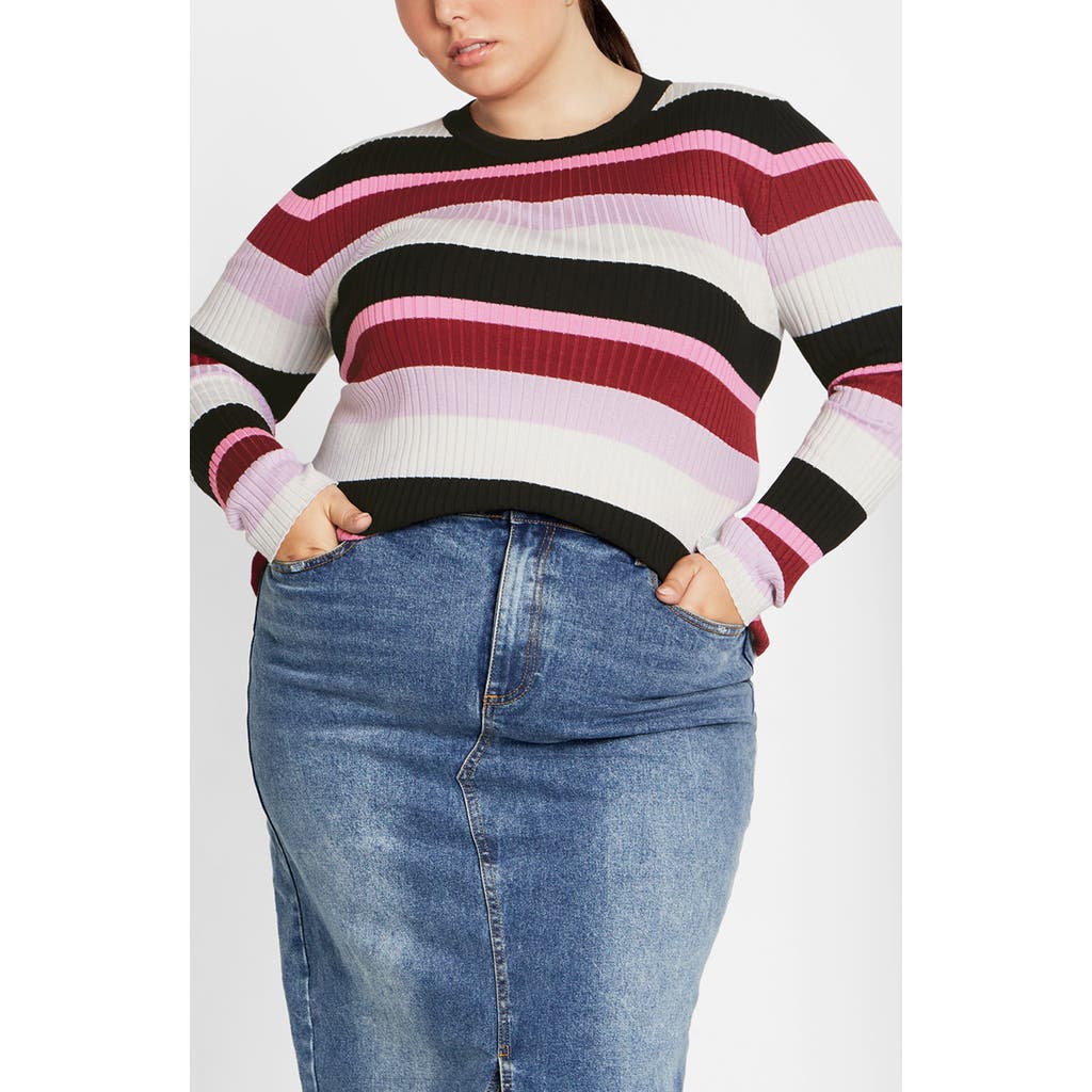 City Chic Raelyn Rib Stripe Sweater In Multi