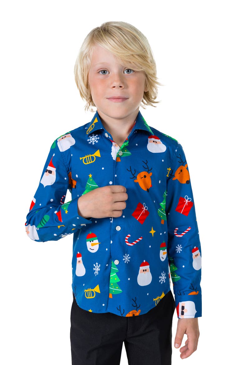 Kids' Festive Blue Long Sleeve Shirt, Main, color, BLUE