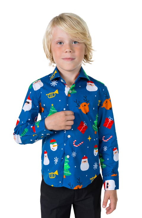 Kids' Festive Blue Long Sleeve Shirt