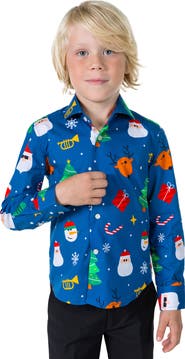 OppoSuits Kids' Festive Blue Long Sleeve Shirt