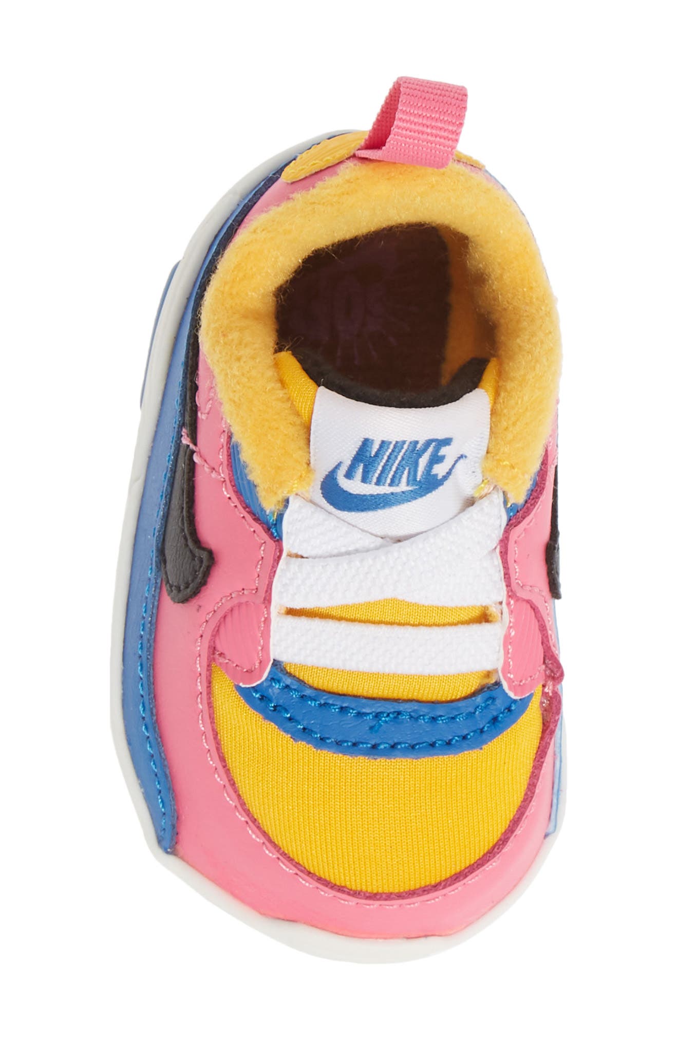 Air Max 90 Crib Sneaker, Alternate, color, YELLOW/ BLACK-BLUE-PINKSICLE