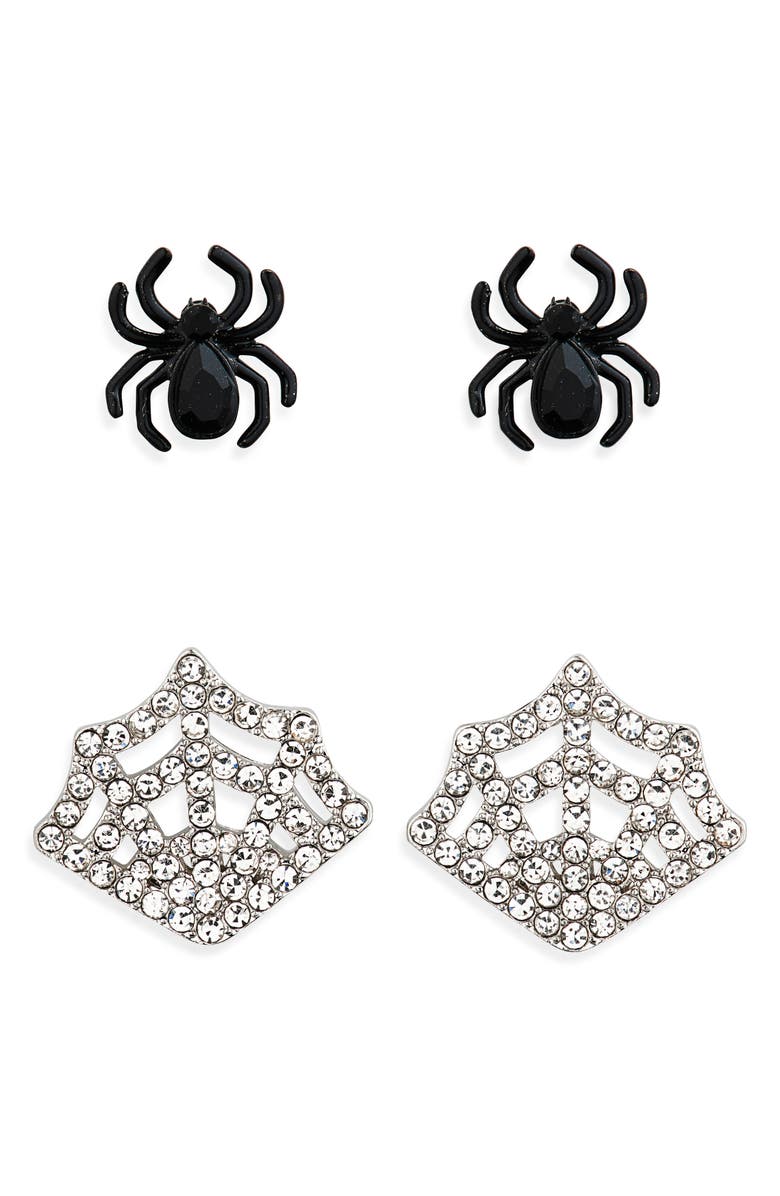BaubleBar Spider & Web Mix and Match Stud Earrings, Main, color, Clear/ Black