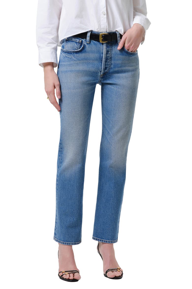 Savannah High Waist Slim Straight Cigarette Jeans, Main, color, ALMA MEDIUM INDIGO