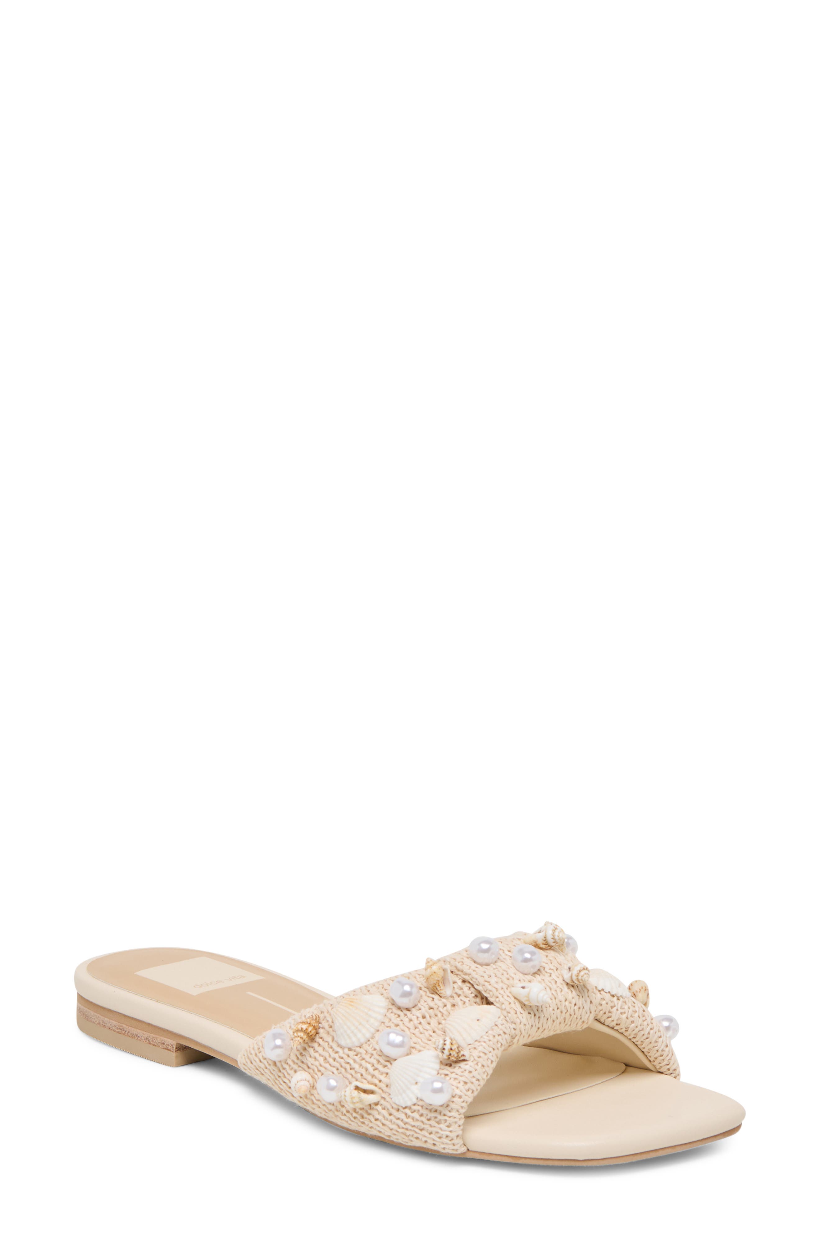 Dolce Vita Lizza Slide Sandal, Main, color, Oatmeal Beaded Raffia