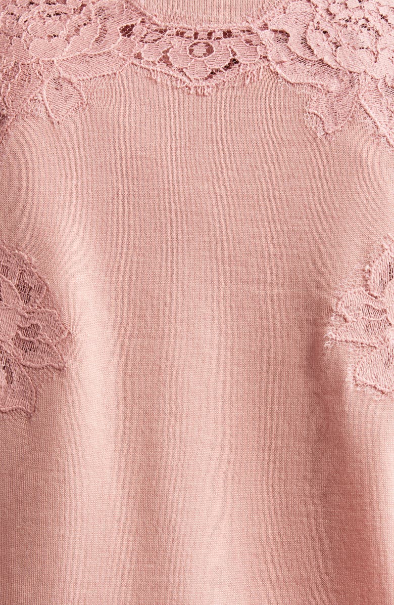 Dolce&Gabbana Lace Detail Virgin Wool & Cotton Blend Cardigan, Alternate, color, Rosa Polvere Scuro