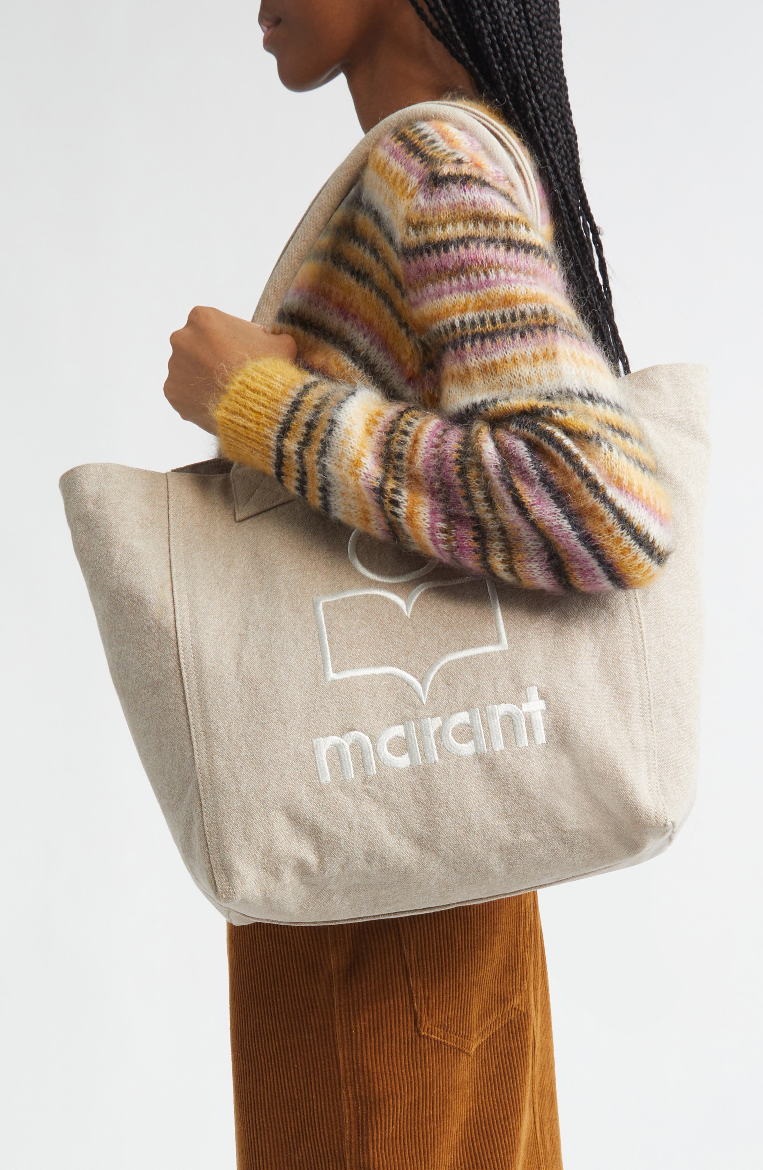 Isabel Marant Small Yenky Embroidered Logo Tote, Alternate, color, Beige