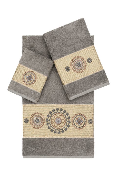 Isabelle 3-Piece Embellished Towel Set - Dark Grey