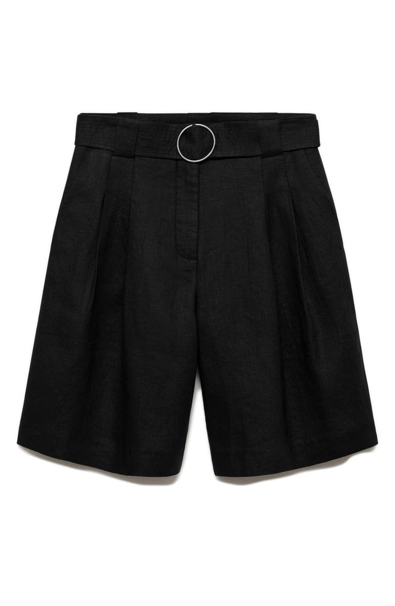 MANGO Belted Linen Bermuda Shorts, Alternate, color, 