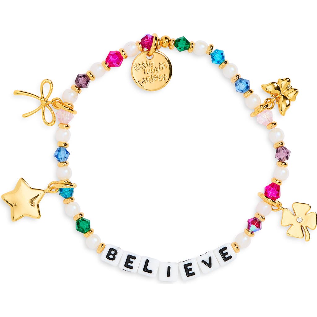 Little Words Project Believe Beaded Stretch Charm Bracelet In Multi