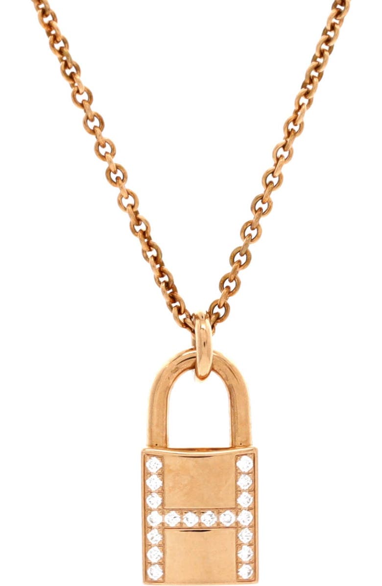 Pre-Owned Hermes Amulettes Cadenas Pendant Necklace 18K Rose Gold with Diamonds, Main, color, Rose Gold