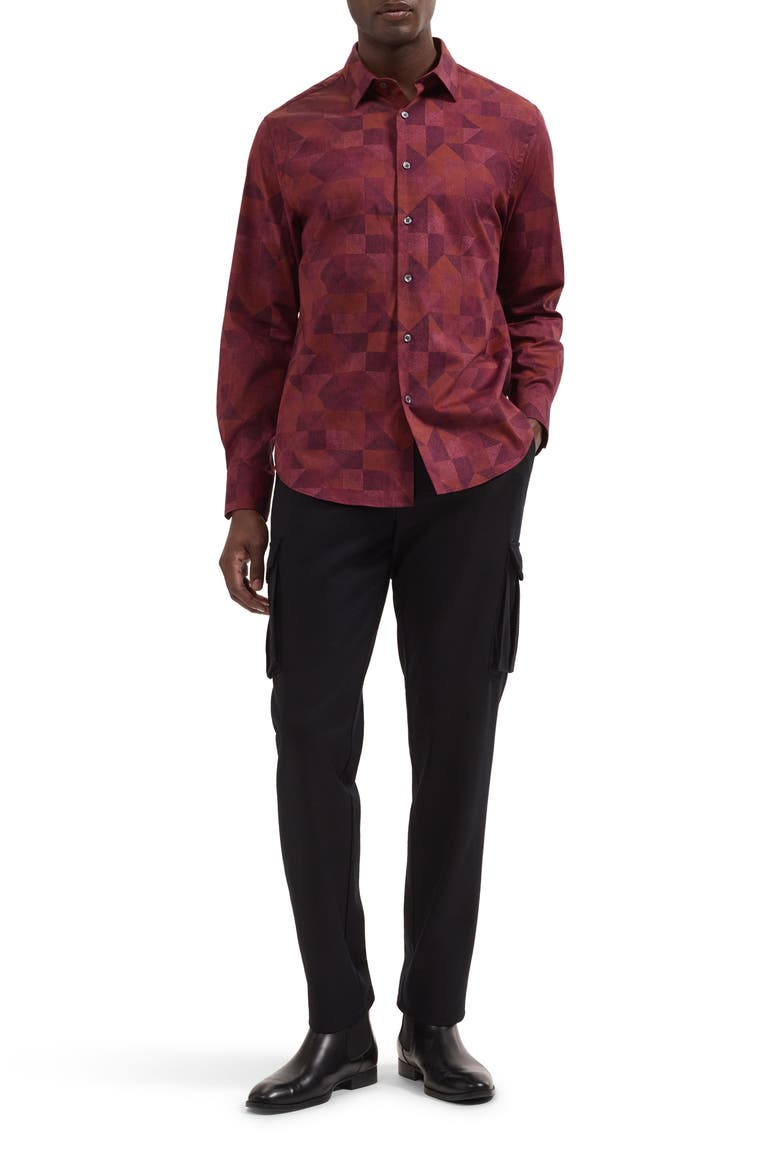 Julian Shaped Fit Long Sleeve Shirt, Alternate, color, BURGUNDY