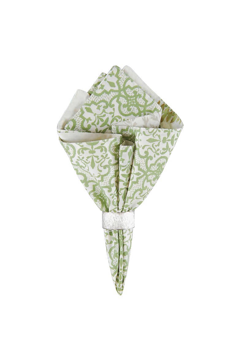 Althea Green & White Butterfly 100% Cotton, Set of 6 Cloth Napkins, Main, color, Green