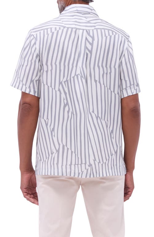 Bugatchi Jackson Stripe Lyocell Camp Shirt In Zinc