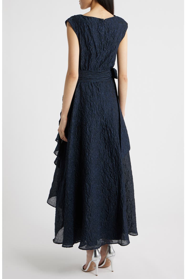 Beaded Flower Crinkled Taffeta Dress, Alternate, color, NAVY