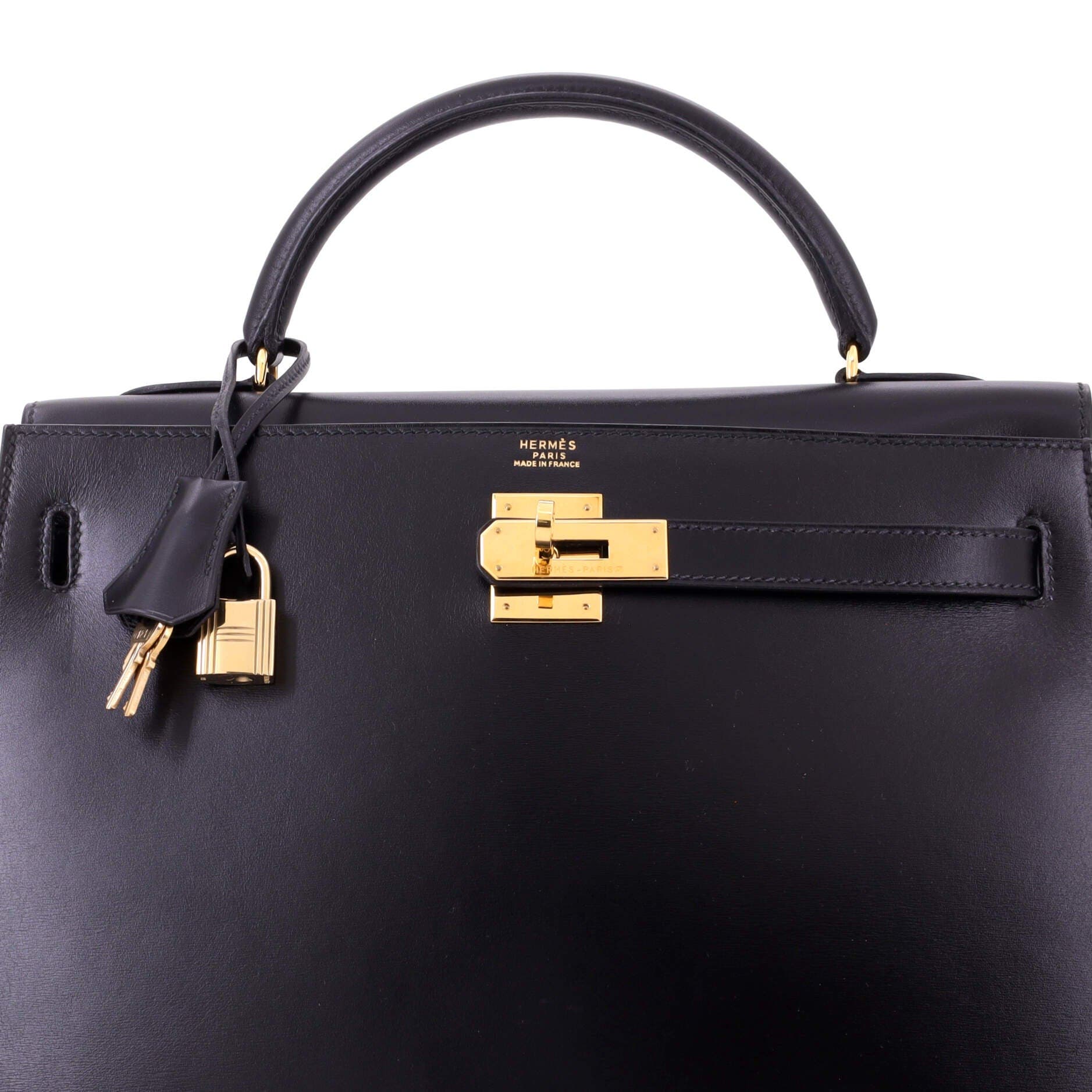 Pre-Owned Hermes Kelly Handbag Black Box Calf with Gold Hardware 32, Alternate, color, Noir