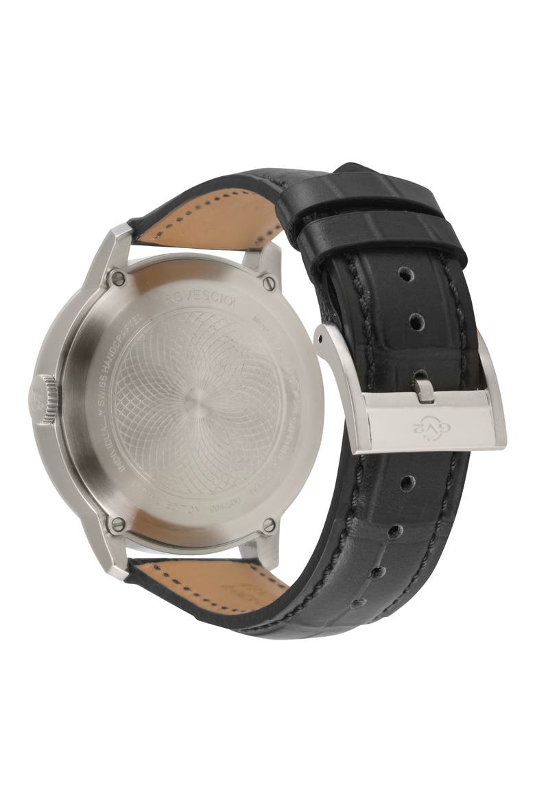 Rovescio Croc Embossed Leather Strap Watch, 42mm, Alternate, color, BLACK