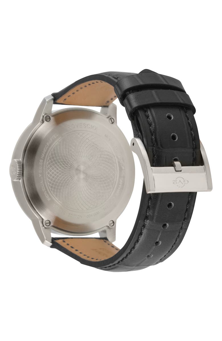 GV2 Rovescio Croc Embossed Leather Strap Watch, 42mm, Alternate, color, Black