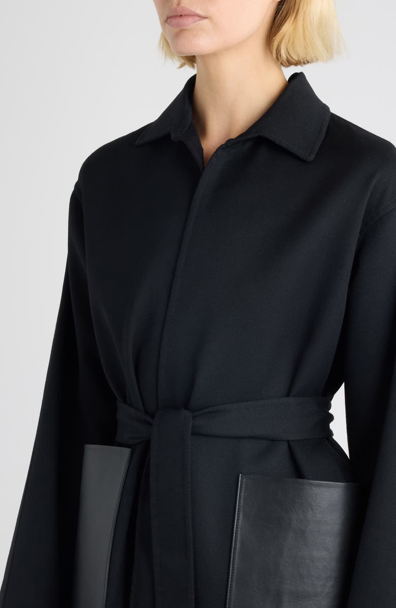 Alaïa Leather Pocket Virgin Wool Wrap Jacket, Alternate, color, Noir Alaia