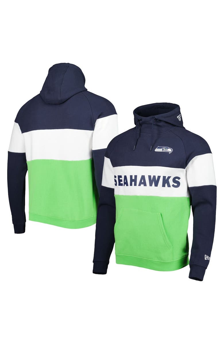New Era Men's New Era Neon Green/College Navy Seattle Seahawks Colorblock Current Pullover Hoodie, Main, color, Neon Green