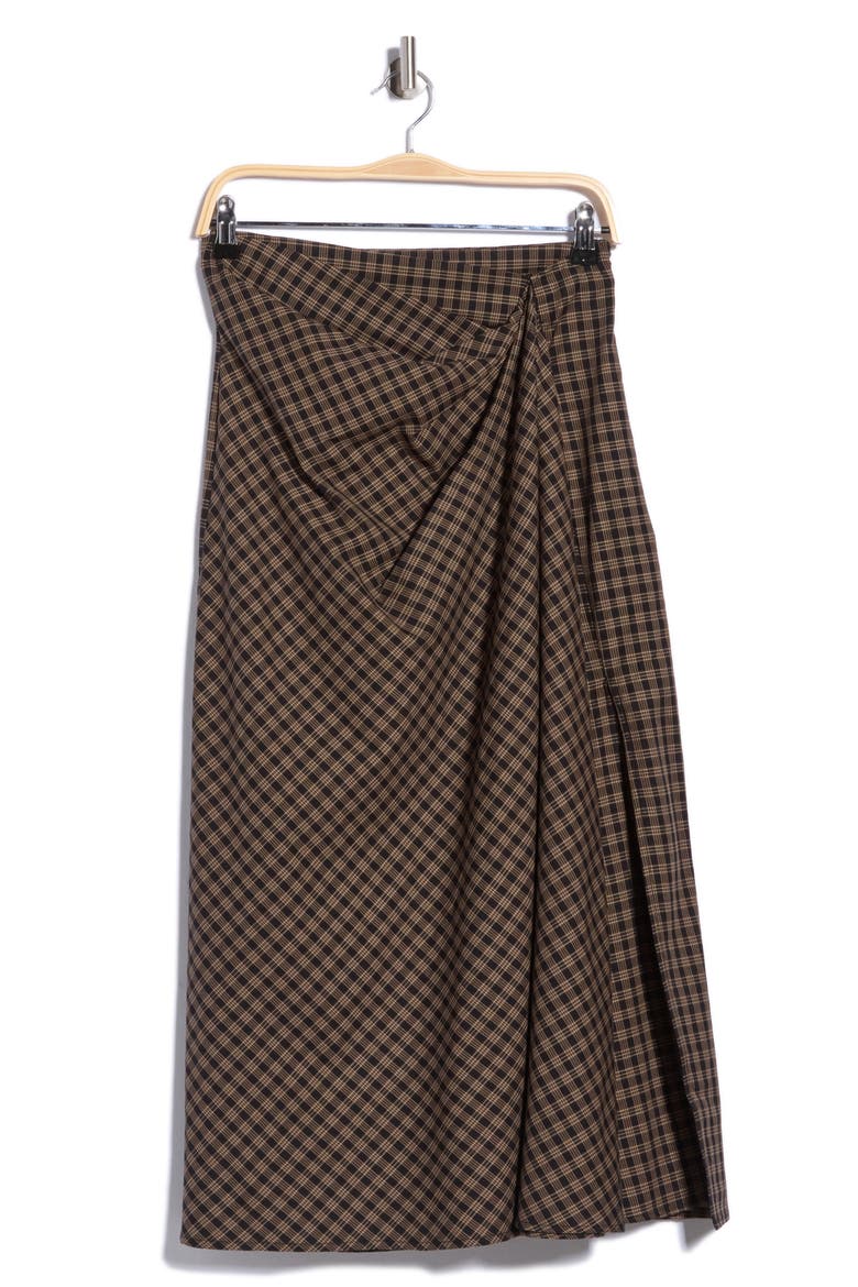 Plaid Draped Cotton Midi Skirt, Main, color, BLACK PLAID