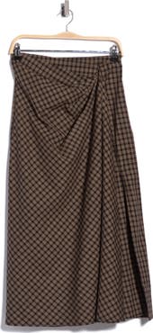 JASON WU Plaid Draped Cotton Midi Skirt